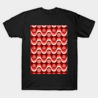 Retro Inspired D20 Dice and Color Wave Seamless Pattern - Red T-Shirt